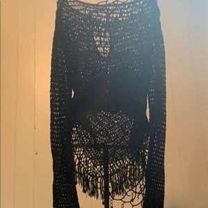 See through black long sleeve top